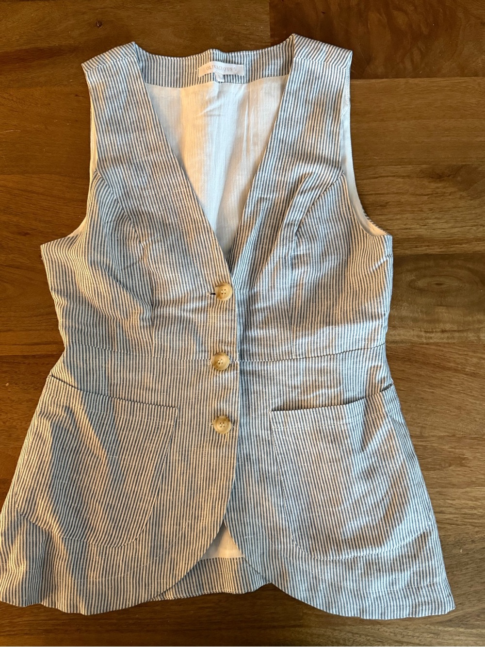 Olivaceous Blue and White Striped Linen-Blend Vest